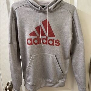 Adidas Heather Gray Hoodie with Bold Red Logo